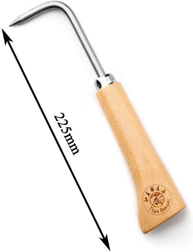 tianbonsai Bonsai Tools Hook 22.5 cm Wooden Handle Stainless Steel Hook Robust Very Firm and Durable Made