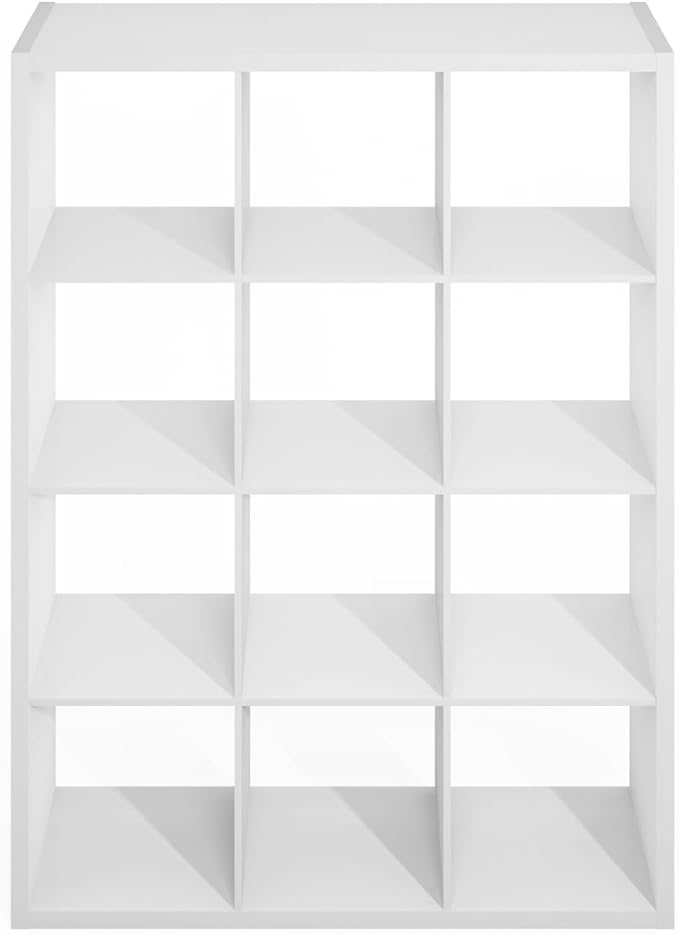 Furinno Simple Cube Storage Organizer, 12-Cube Display Shelf, Open Back Shelving Unit, Storage Shelves, Extra Thick Frame, for Organization and Storage, Living Room, Home Office, White