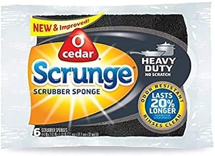 O-Cedar Scrunge Heavy-Duty Scrub Sponge | Odor-Resistant, Multi-Surface Scrubbing Sponge | Lasts 20% Longer Than Regular Sponges, 6 Count (Pack of 2)