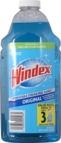 Windex Refill Glass and Window Cleaner Bottle, Bottle Made of 100% Recycled Plastic, Surface Cleaning Spray, Original Blue Scent, 2L (67.6 Fl Oz) (Pack of 6)