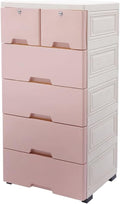 6 Drawer Storage Drawer,Closet Drawers Dresser Organizer, Dresser Plastic Storage Cabinet with 4 Wheels Pink Dressers for Bedroom