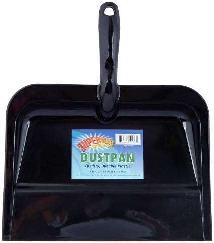 Superio Heavy Duty Plastic Dustpan with Comfort Grip Handle Black, Durable, Lightweight Multi Surface Dust Pan Easy Broom Sweeping, 10 inches Wide, 2-Pack