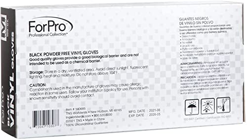 ForPro Disposable Vinyl Gloves, Black, Industrial Grade, Powder-Free, Latex-Free, Non-Sterile, Food Safe, 2.75 Mil. Palm, 3.9 Mil. Fingers, Medium, (Pack of 300)