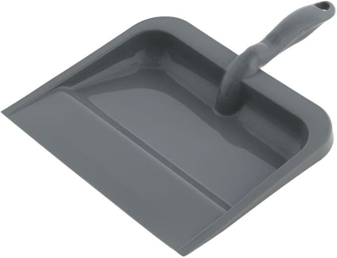 Superio Clip-On Dustpan with Rubber Lip - 10-inch Wide Durable Plastic Dust Pan with Comfort Grip Handle, (Plastic Dustpan, Grey)
