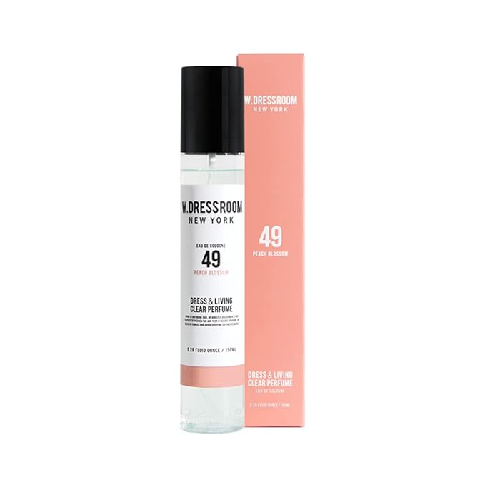 W.Dressroom No.49 Peach Blossom Living Clear Perfume, Body Mist, Long-Lasting Unisex, Alcohol-Free Water-Based, Spray on Skin, Clothes, Bedding & Car, Travel Size 5.28 oz
