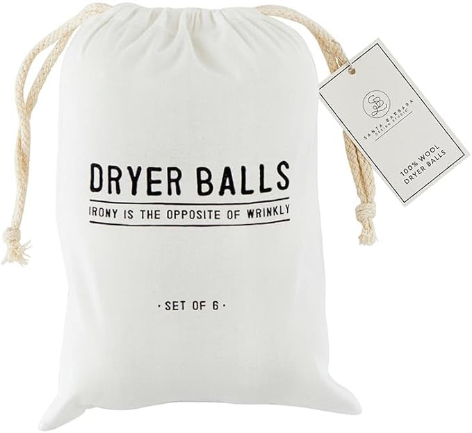 Santa Barbara Design Studio Wool Dryer Balls Natural Fabric Softener Woolly Ball Set in Muslin Storage Bag, 6-Pack, Opposite of Wrinkly