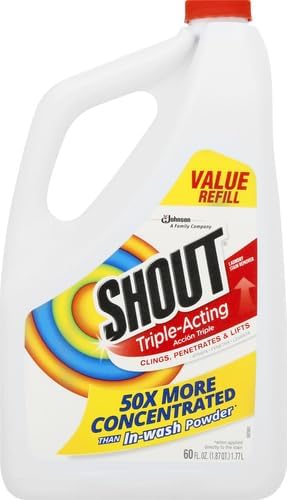 Shout Active Enzyme Laundry Stain Remover Spray for Clothes, Triple-Acting Formula Clings, Penetrates, and Lifts Tough & Everyday Stains - Prewash Refill 60oz (Pack of 2)