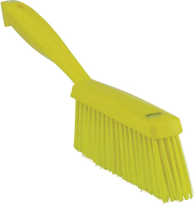 Vikan 45876 Bench Cleaning Brush, Polypropylene/Polyester Soft Bristle Dustpan Brush & Sweeper With Handle, 14-Inch, Yellow