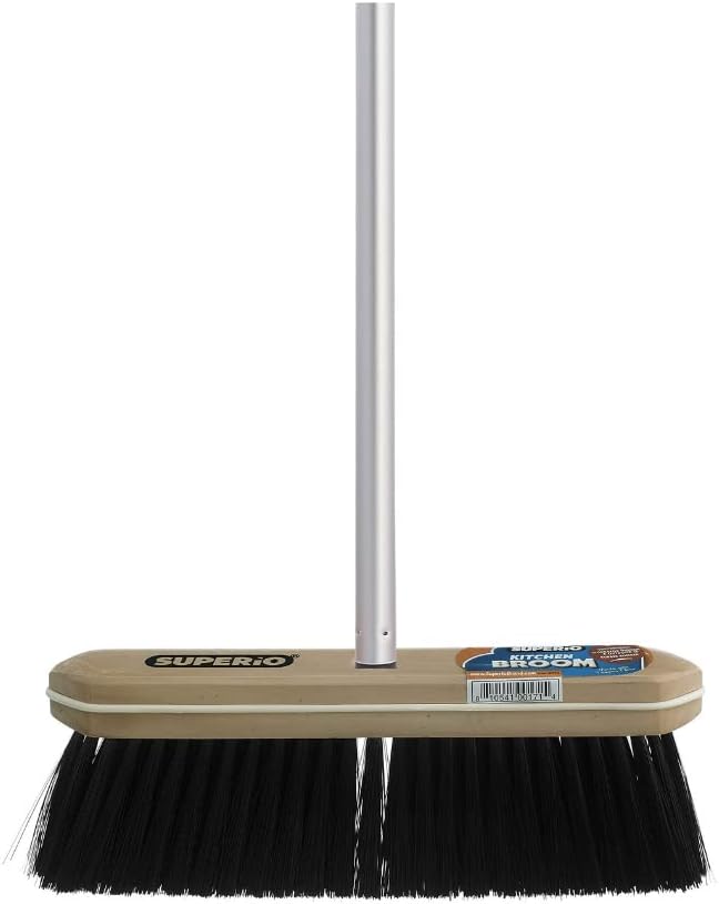 Superio Kitchen Broom Premium Black Tampico Bristles, with Grey Metal Handle, Heavy Duty Household Broom - Easy Swiping Dust and Wisp, Home, Kitchen Bedroom, Lobby, Floors and Corners