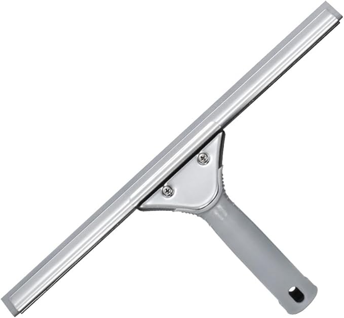 DrDirt Window Squeegee for Home, Stainless Steel, Durable, Ergonomic Non-Slip Handle, Replaceable Foam Rubber Blade, 14in Squeegee for Window Cleaning