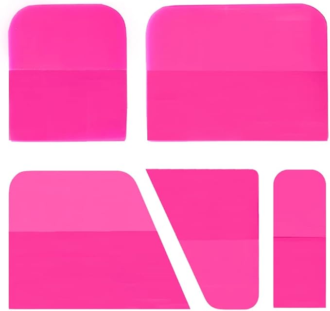 5 in 1 TPU Squeegee Anti-Scratch Wrapping Rubber Scraper for Curved Car PPF Vinyl Wrap Window Tint Tool Water Wiper Blade (Pink)