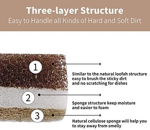 Kitchen Sponges Reusable, Dish Sponge for Washing Dishes, Compostable Sponges for Cleaning Dishwashing, Natural Wood Pulp Scouring Pad, Household Cellulose Scrub Sponge Heavy Duty (Kitchen sponges-6)