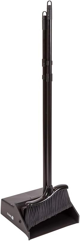 Restaurantware RW Clean 12 x 2 x 39 Inch Angle Broom 1 With Clip Back Sweeping Broom - Dustpan Sold Separately Flagged Bristles Black Plastic Restaurant Broom Lightweight Heavy-Duty