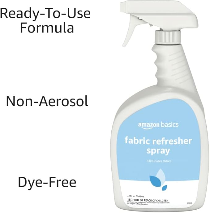 Amazon Basics Fabric Refresher Spray, Fresh Scent, Odor Eliminator, Dye-Free, Quick-Drying, 32 fl oz, Pack of 2