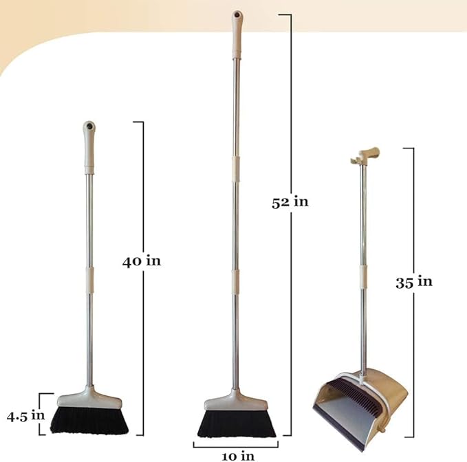 Broom and Dustpan Set Lightweight Upright Lobby Broom and Dust Pan Combo with Long Handle Outdoor Indoor for Home Kitchen Room Office (Brown)