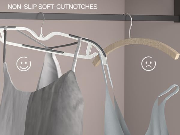 60 Pack M-Style Plastic Pants Hangers, Thin Space Saving Hanger with Rubber Pads and 360° Hook - Non Slip Clothes Hangers, Closet Organizer for Camisole, Tank Top, Dresses, Skirt - Gray