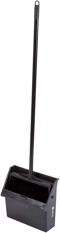 Restaurantware RW Clean 11.8 x 11 x 34 Inch Stand Up Dustpan 1 With Handle Lobby Dustpan - Broom Sold Separately With Broom Clip Black Plastic Long Handle Dust Pan Lightweight Heavy-Duty
