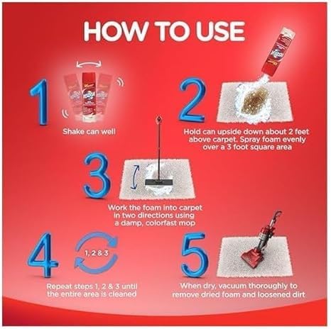 High Traffic Carpet Cleaner Foam, Unscented, 3X Dirt Removal, Stain-Resistant Carpet Solution and Odor Remover, 22 oz, 1 pack