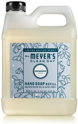 Mrs. MEYER'S Clean Day Snow Drop Scent Variety Pack, Liquid Hand Soap 12.5 Fl Oz, Dish Soap 16 Fl Oz, Multi-Surface Cleaner 16 Fl Oz, Room Freshener 8 Fl Oz,Hand Soap Refill 33 Fl Oz, 1 CT