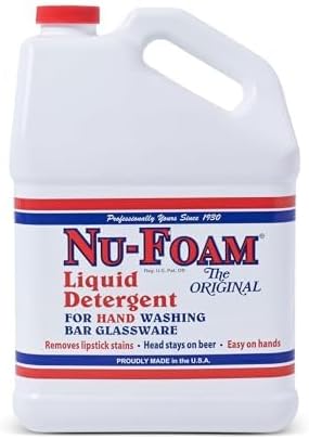 Nu-Foam Liquid Detergent for Bar Glassware – Original Streak-Free Solution - Hand Washing Bar, Tavern, Brewery Supplies - Spotless Serving Glasses - Concentrated- Easy On Hands - 5 gallon Pail