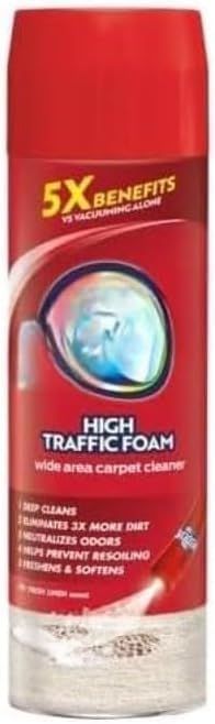 Resollve High Traffic Carpet Cleaner Foam, Unscented, 3X Dirt Removal, Stain-Resistant Carpet Solution and Odor Remover, 22 oz, 1 pack