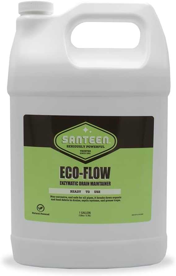 Santeen ECO-FLOW Professional Enzyme Drain Maintainer – 2 Gallon Case (2, 128oz Jugs) – Natural Bio-Enzyme Clog Preventer & Odor Eliminator – Septic, Pipe, and Grease Trap Safe