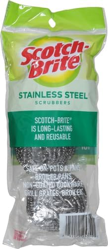 Scotch-Brite Stainless Steel Scrubber for Cleaning Kitchen, Household, and Dishes - 3 Scrubbers (Pack of 2)