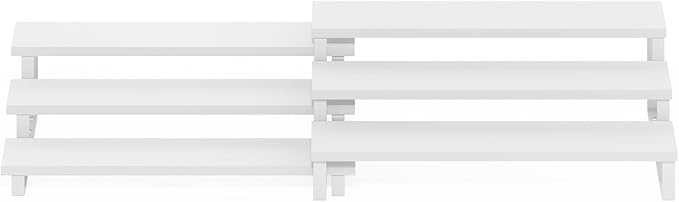 Furinno RAVEL Kitchen Countertop Organizer Set of 2, 3-Tier Counter Shelves, Kitchen Storage, Expandable, Spice Rack, for Pantry, Coffee Bar, White