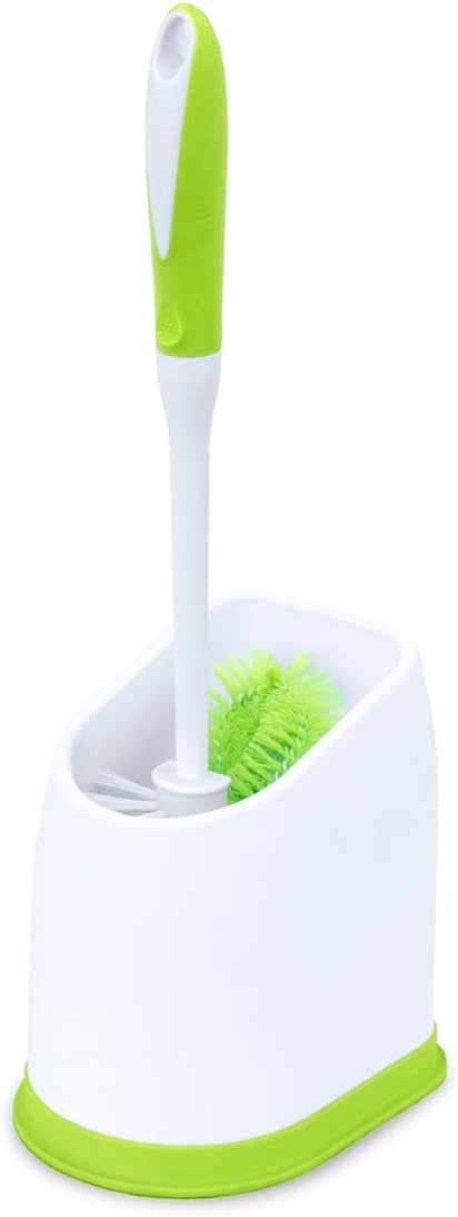 Pine-Sol Toilet Bowl Cleaner Brush with Holder | Heavy Duty Cleaning Wand with Under The Rim Scrubber, Non-Slip Handle, Storage Caddy | Bathroom Supplies, Yellow, Green