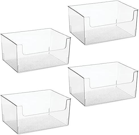 mDesign 4 Pack Clear Plastic Modern Open Front Dip Storage Organizer Bin Basket - 12x12x45 inches, 25.66L Capacity - Household Organization - Shelves, Cubby, Cabinet, Closet - Ligne Collection