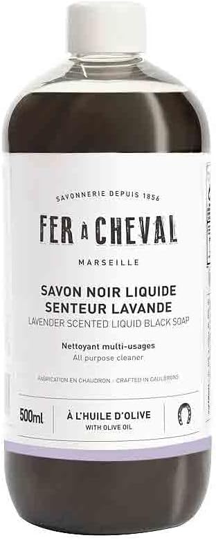 Fer à Cheval Liquid Black Soap All Purpose Cleaner with Olive Oil, Concentrated Multi-Use Cleaner for Home Surfaces, 500 ml / 16.9 fl oz, Lavender