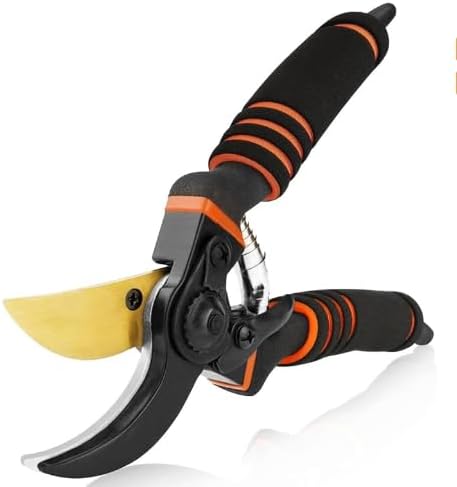 Garden Shears, Pruning Clippers, Professional Straight Blade Hand Shears Heavy Duty, Hedge Shears, 8" Hand Clippers with Rubberized Handles, Plant Trimming Scissors for Gardening, Shrub