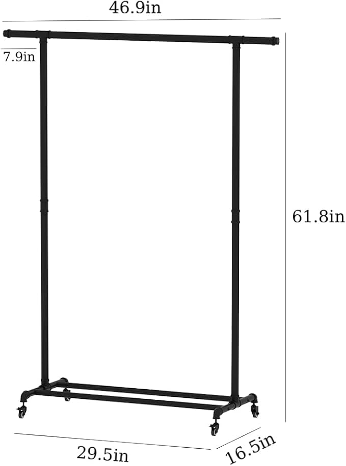 Industrial Pipe Clothing Rack, Heavy Duty Metal Clothes Rack With Wheels, Rolling Garment Rack with Bottom Shelf for Home Boutique Use (Black)