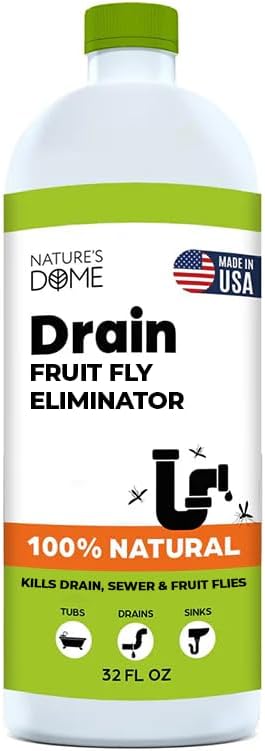 Nature’s Dome Drain Fly Killer Gel | Kills & Prevents Drain Flies & Fruit Flies | Natural Plant-Based Fly Killer Treatment Indoor for Sinks & Pipes | Safe for Septic Systems | 32 Oz