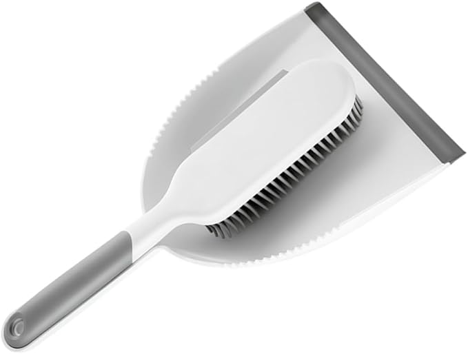 DOITOOL 2pcs Home Cleaning Brush Set with Broom and Dustpan, Multi-use Bed Dust Removal Tool, White and Grey Handheld Sweeping Accessories for Household Cleaning