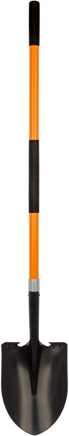 Shovel for Digging, Heavy Duty 57 inch Straight Handled Round Shovel with Non-Slip Tail Cover, Lawn and Yard Tools, Fiberglass Handle(Orange)