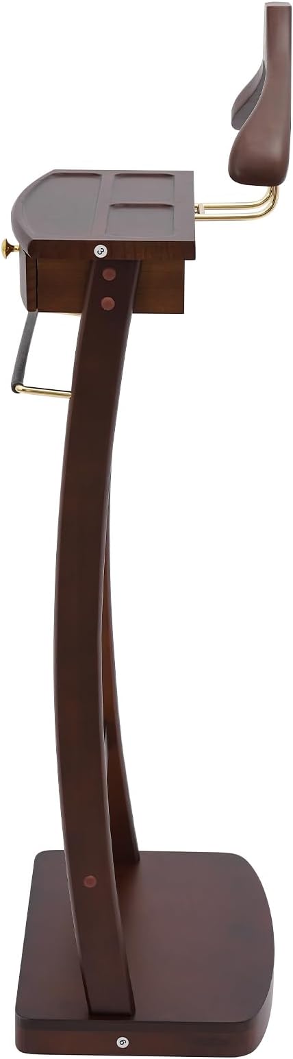 Valet Stand for Man and Women, Wood Suit Rack Suit Valet Stand with Top Tray, Storage Drawer, Bottom Shoe Rack, Freestanding Clothes Rack for Living Room, Bedroom, Office, Black (Walnut Color)