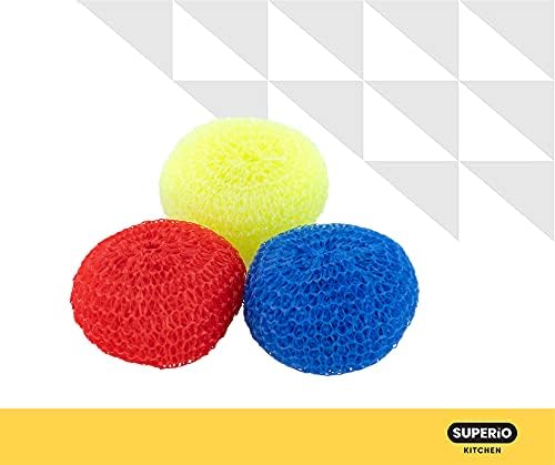 Nylon Scouring Pads-Dish Scrubber, for Dishes, Pots, and Stoves, Durable Mesh Scourers, for Tough Cleaning Nylon Dish Scrubbers, Pack of 24, Assorted Colors, by Superio