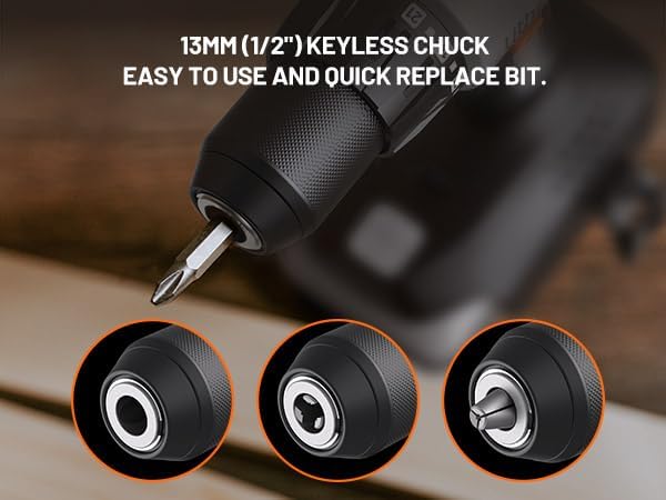 Litheli 20V Cordless Drill Set, 1/2-Inch Keyless Chuck, 443 In-lbs Torque, 2.0Ah Battery with Power Bank Function & Type-C Charging, 64-Piece Home Tool Kit with Bag for DIY & Home Repairs