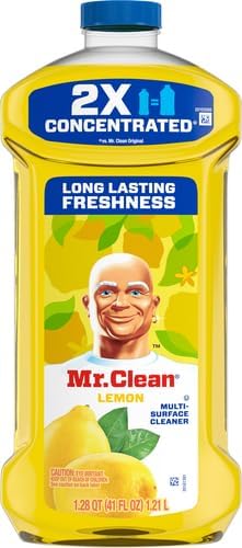 Mr. Clean All Purpose Cleaner, Floor Cleaner for Mopping Home, Bathroom, & Kitchen, Cleaning Liquid for Mop & Bucket, Cleaning Supplies, Multi-Surface Dilutable, Lemon, 41oz (Pack of 4)