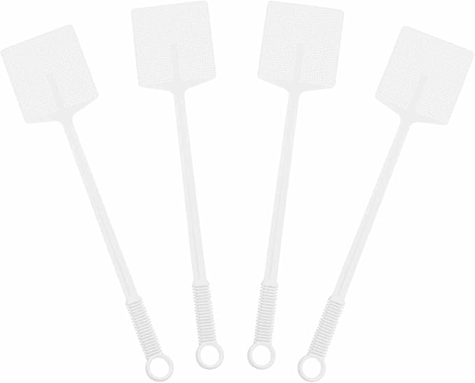 HARFINGTON 6pcs Fly Swatter 4.5"x3.9" Plastic Manual Heavy Duty Long Handle Fly Swatter for Home Indoor Outdoor, White