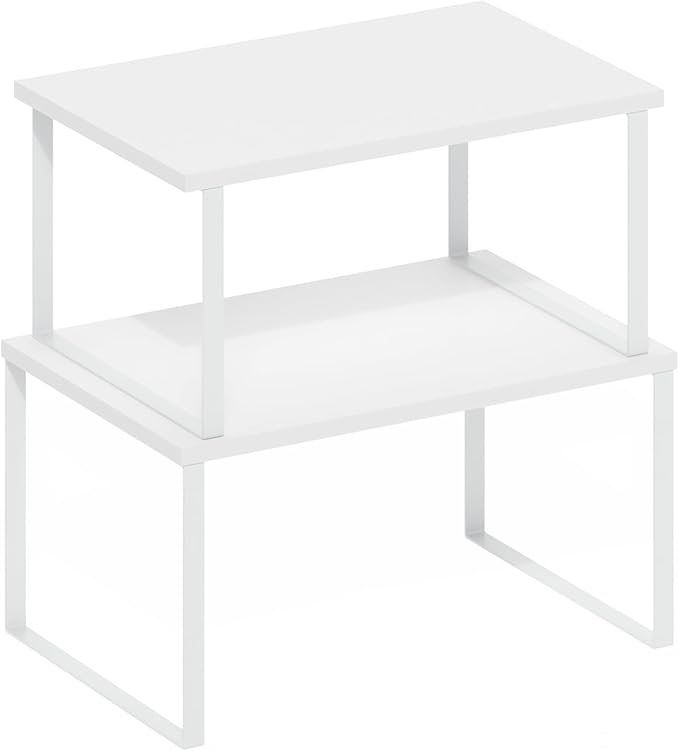 Furinno RAVEL Kitchen Countertop Organizer Set of 2, Counter Shelves, Kitchen Storage, Expandable, Stackable, Spice Rack, for Kitchen, Pantry, Coffee Bar, White