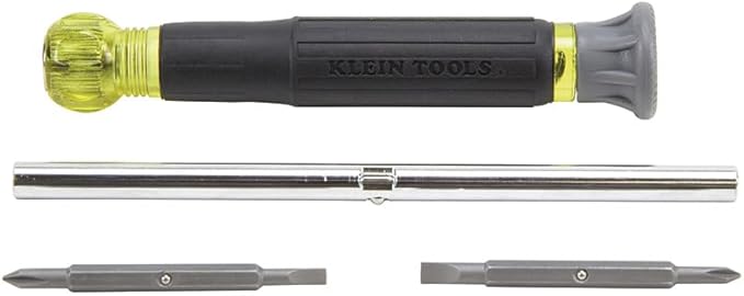 Klein Tools 32581 4-in-1 Electronics Screwdriver Set with 2 Slotted, 2 Phillips Precision Machined Bits, Ideal for Terminal Blocks