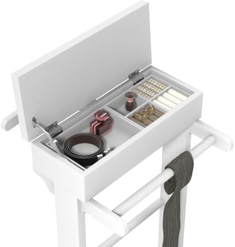 Mens Valet Stand with Top Tray Organizer, Shoe Shelf and Suit Rack, Wooden Clothes Valet Stand for Bedroom Entryway (White)
