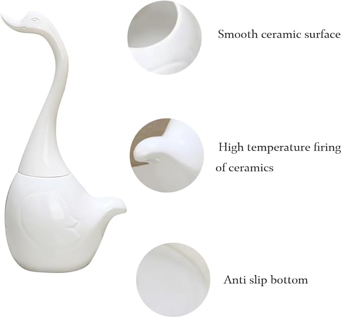 Swan Toilet Brush and Ceramic Holder Set,Cute Bathroom Decor, Non-Scratch Bristles, Space-Saving White Household Cleaning Tool for Bathtub