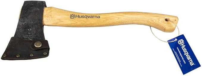 Husqvarna Hatchet, Small Axe with Leather Sheath and Hickory Handle, Ideal Small Hatchet Axe for Camping Gear and Gardening Tools