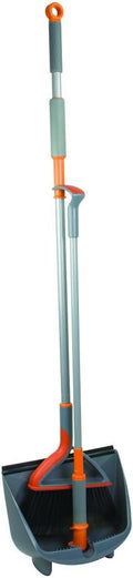Casabella Quick 'n Easy Upright Broom and Dustpan Set, Gray/Orange, Multi-Surface for Tile, Wood & Laminate Floors