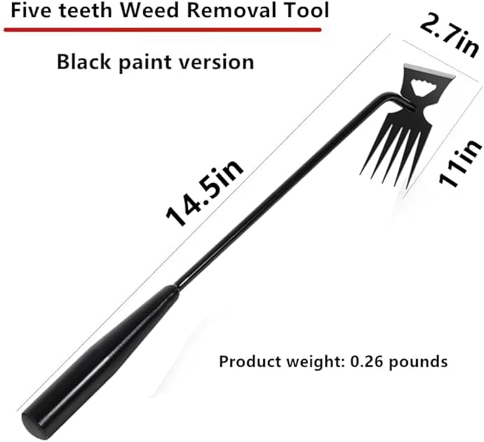 Weed Removal Tool, 2025 New Garden Weeding Tools Manganese Steel Hand Weeder Tool with Handle, 5 Teethes Dual Purpose Manual Weeders Tool Weed Tool for Garden (Black)