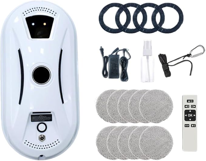 RAINPOT SAKER Automatic Smart Window Cleaning Robot with AI Path Planning, Dual Cleaning Discs, Edge-Aware Glass Cleaning Tool with Remote Control & 20-Min Backup for Indoor,Outdoor Tall Windows