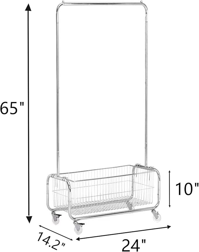 AUGMIRR Garment Rack With Storage Baskets,Clothing Rack for Hanging Clothes, Multi-functional Bedroom Clothes Rack with Wheels for Bedroom, Living Room, Easy Assembly (24inch length)